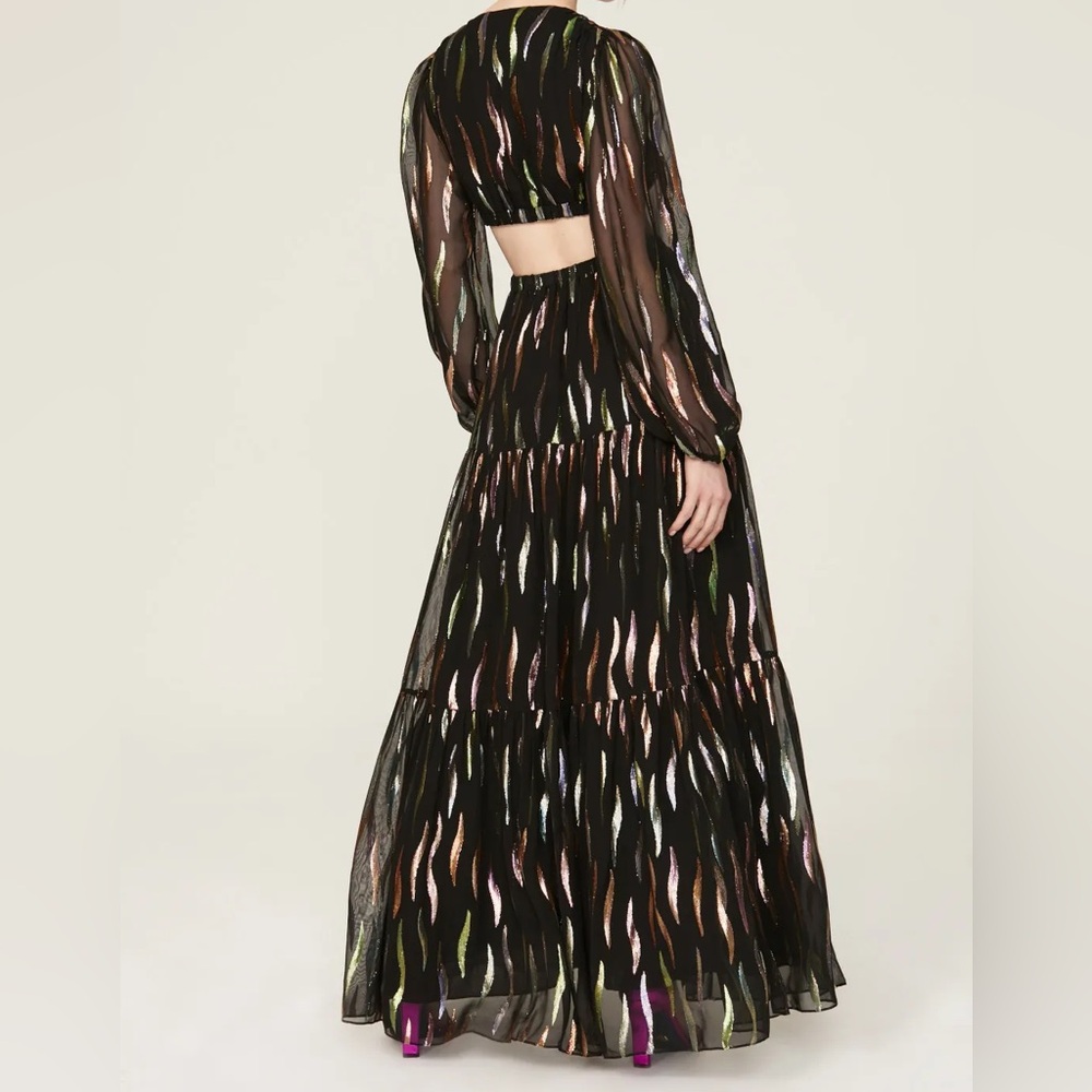 Shoshanna Cut Out Open Back Randi Gown Black Metallic Maxi Dress
